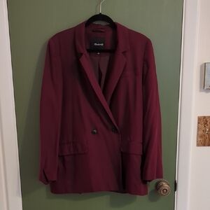 Madewell Drapeweave Caldwell Double-Breasted Blazer in Cabernet (Size XL)